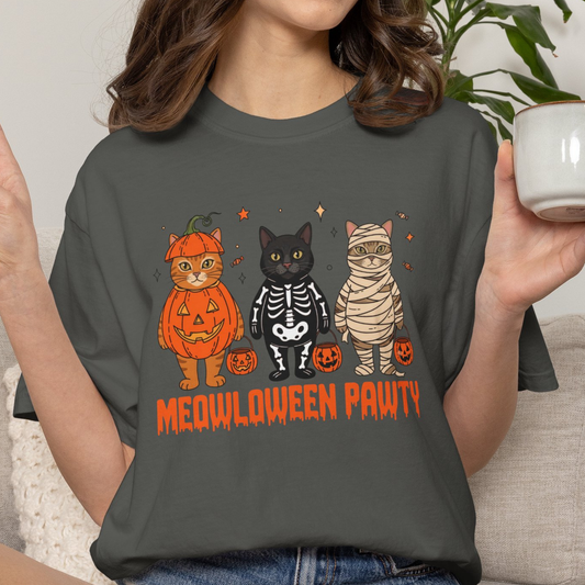 Meowloween Pawty T-Shirt | Fun Halloween Cat Lover Gift