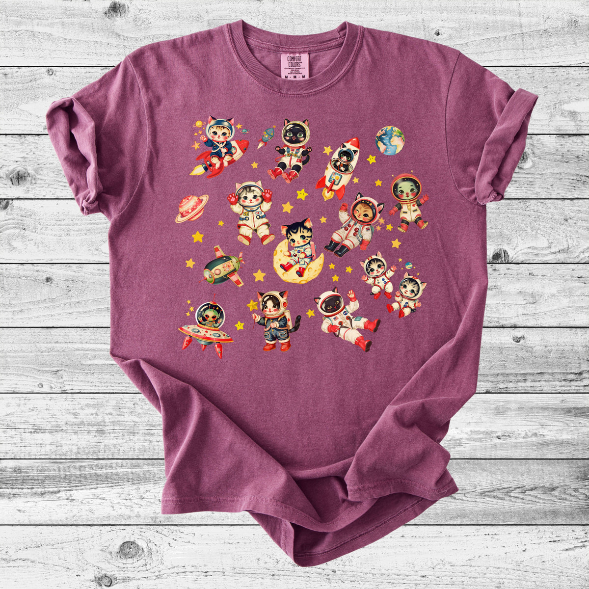 Retro Space Cats T-Shirt | Cute Cat Lover Gift