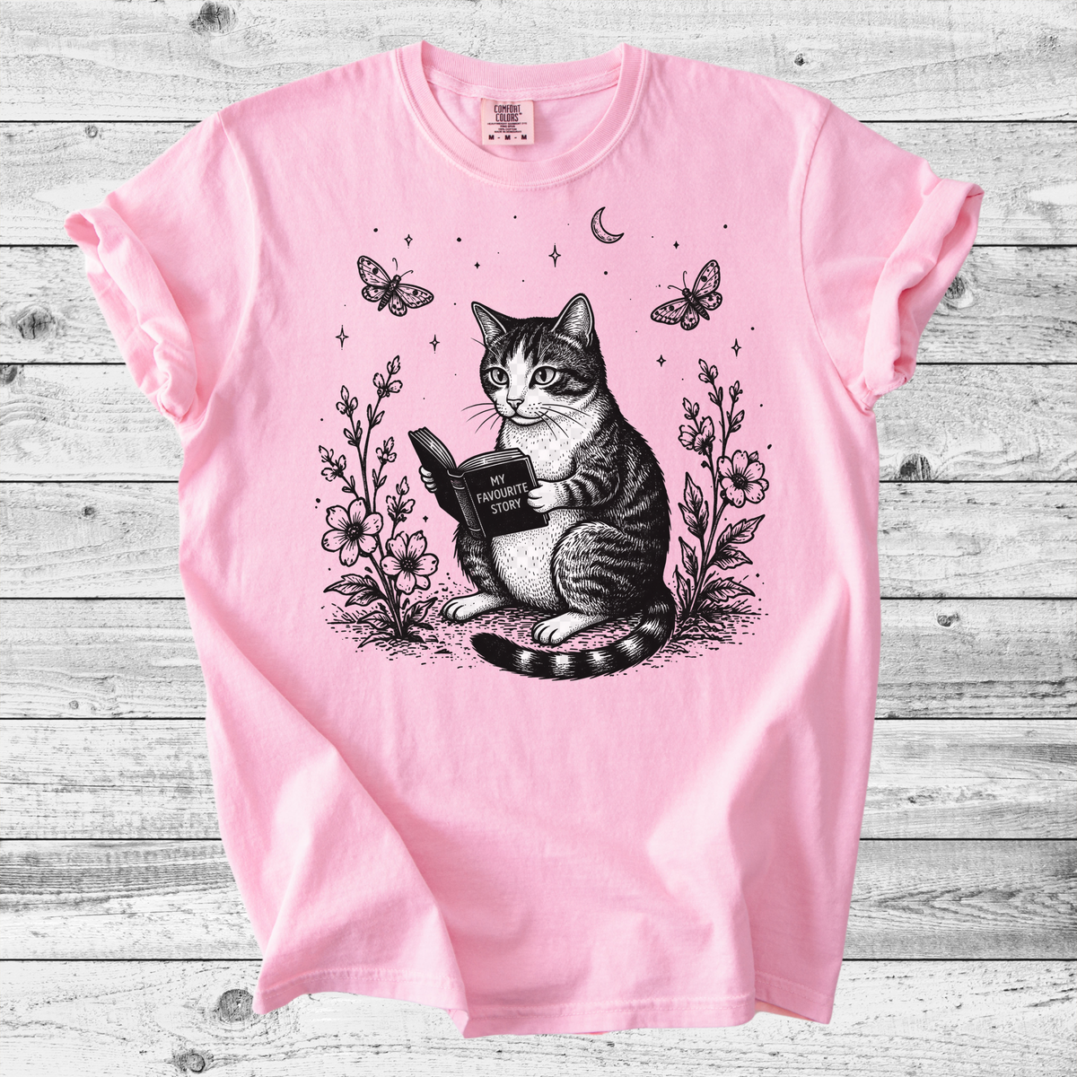 Vintage Cat Reading T-Shirt | Cozy Cat & Book Lover Gift