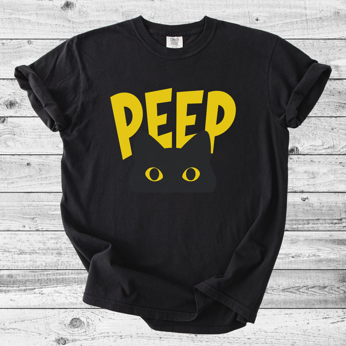 Peep Black Cat T-Shirt | Playful Cat Mom Gift