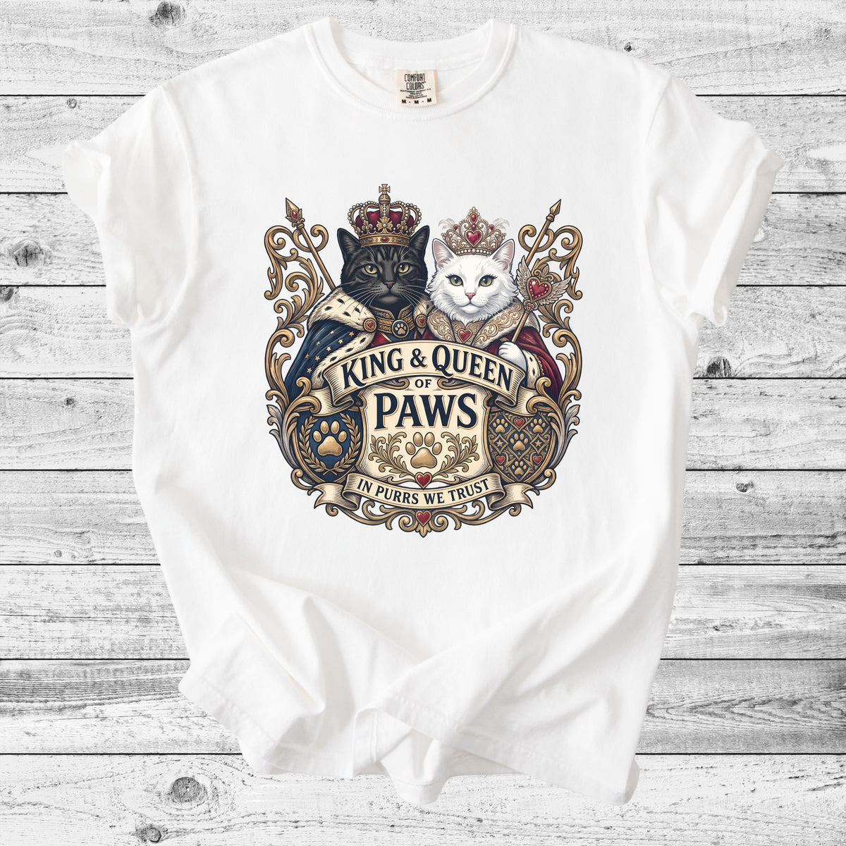 King & Queen of Paws T-Shirt | Cute Cat Mom Gift