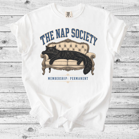 The Nap Society T-Shirt | Funny Cat Lover Gift for Naptime Fans