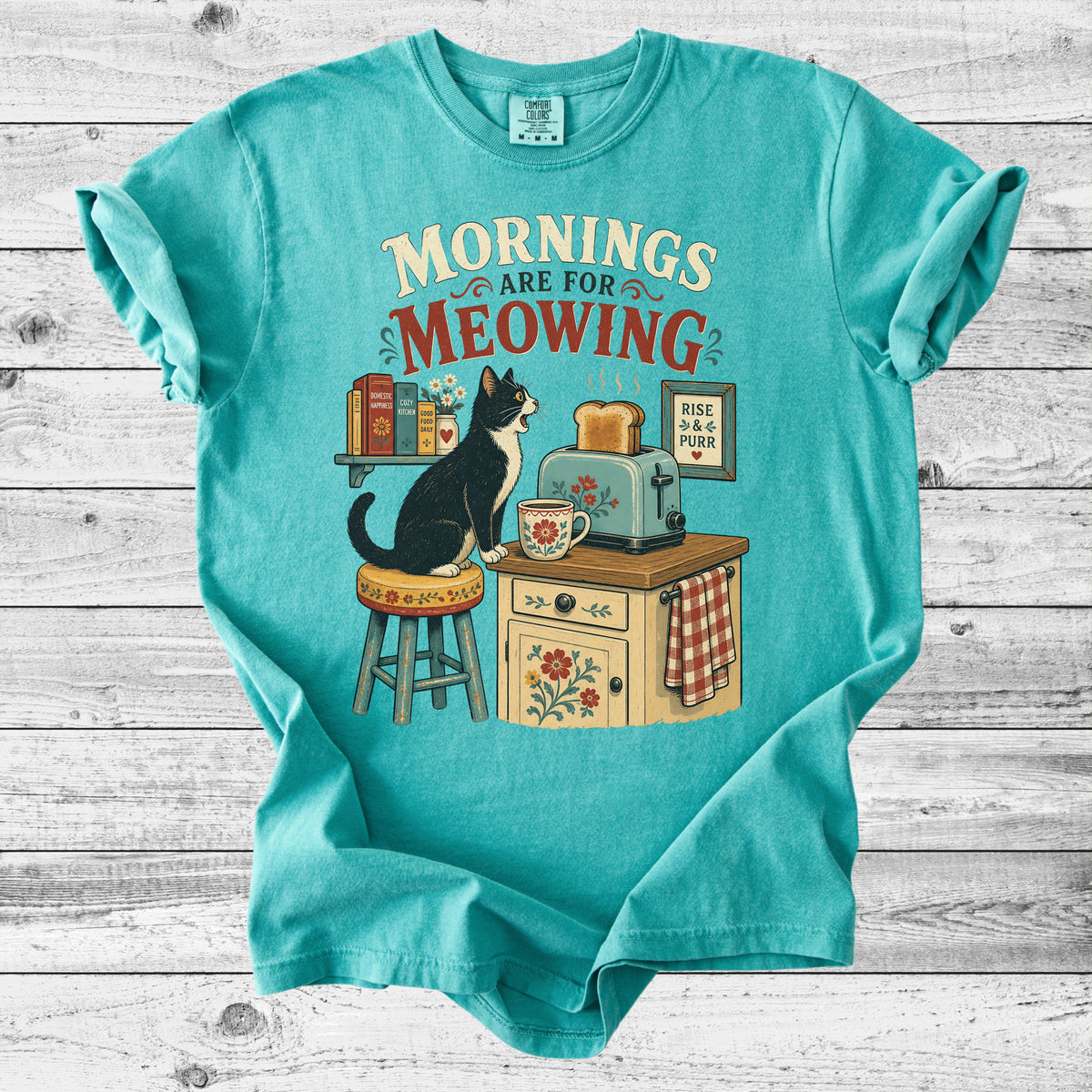 Mornings Are For Meowing T-Shirt | Retro Cat Mom Gift