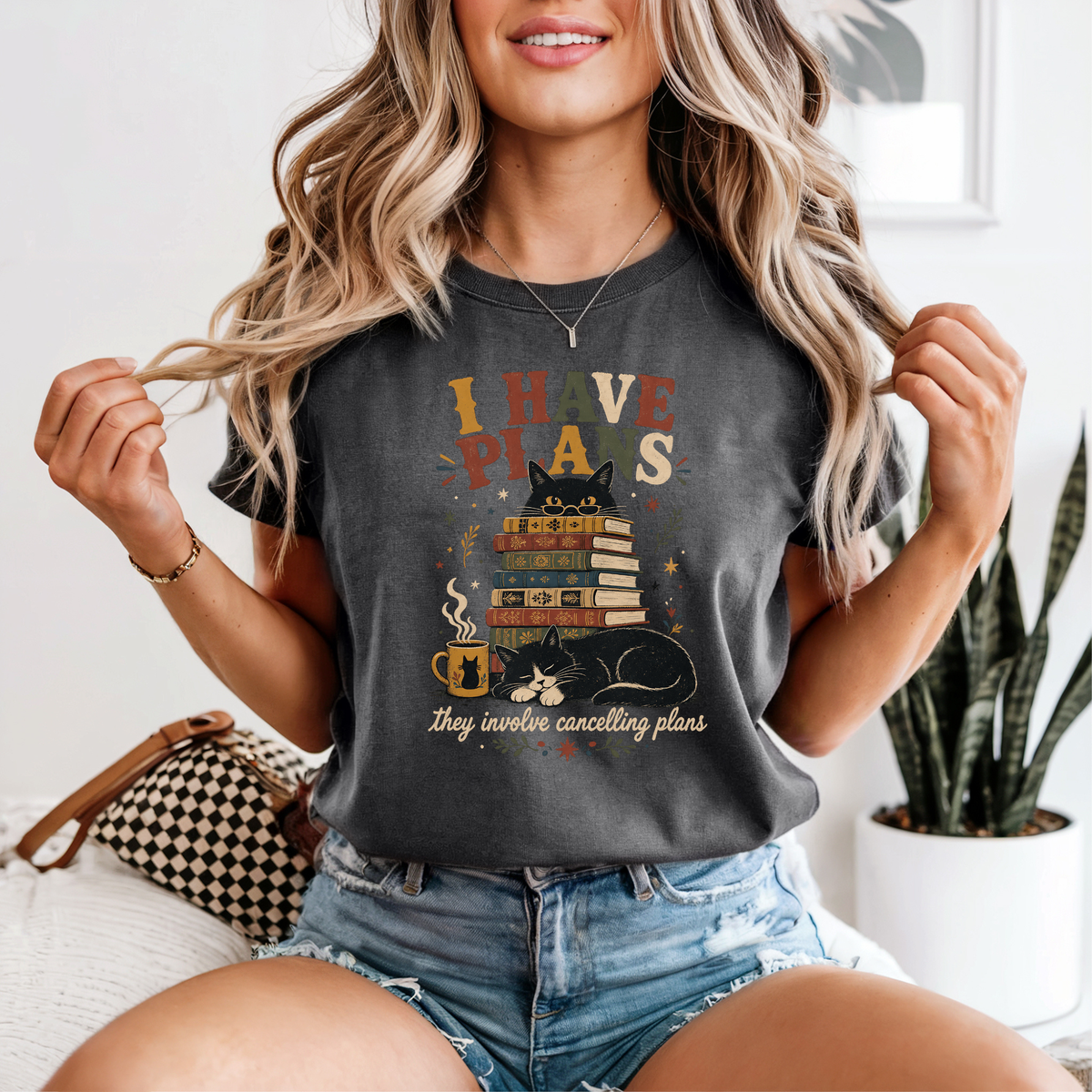 I Have Plans (Reading) Cat T-Shirt | Cozy Cat & Book Lover Gift