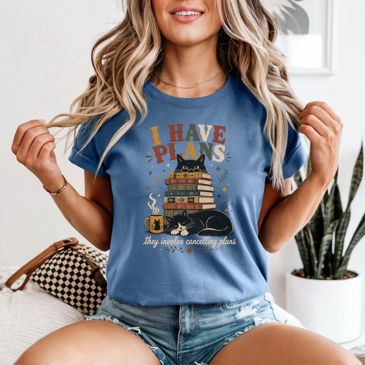 I Have Plans (Reading) Cat T-Shirt | Cozy Cat & Book Lover Gift