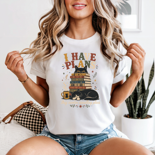 I Have Plans (Reading) Cat T-Shirt | Cozy Cat & Book Lover Gift
