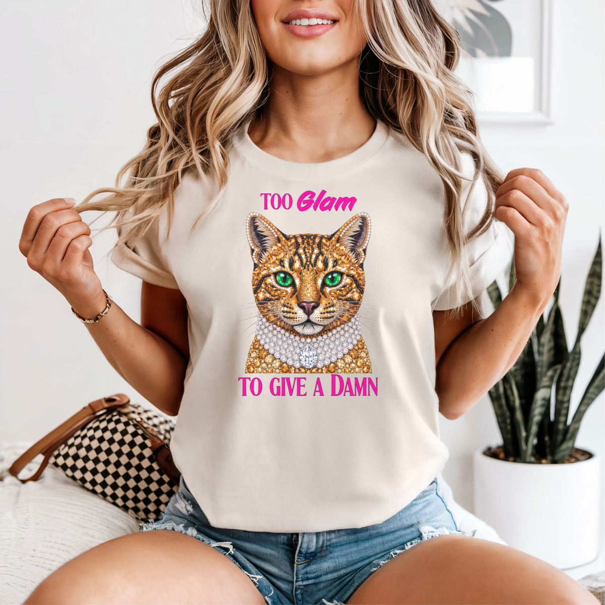 Too Glam To Give A Damn Cat T-Shirt | Sassy Cat Lover Gift