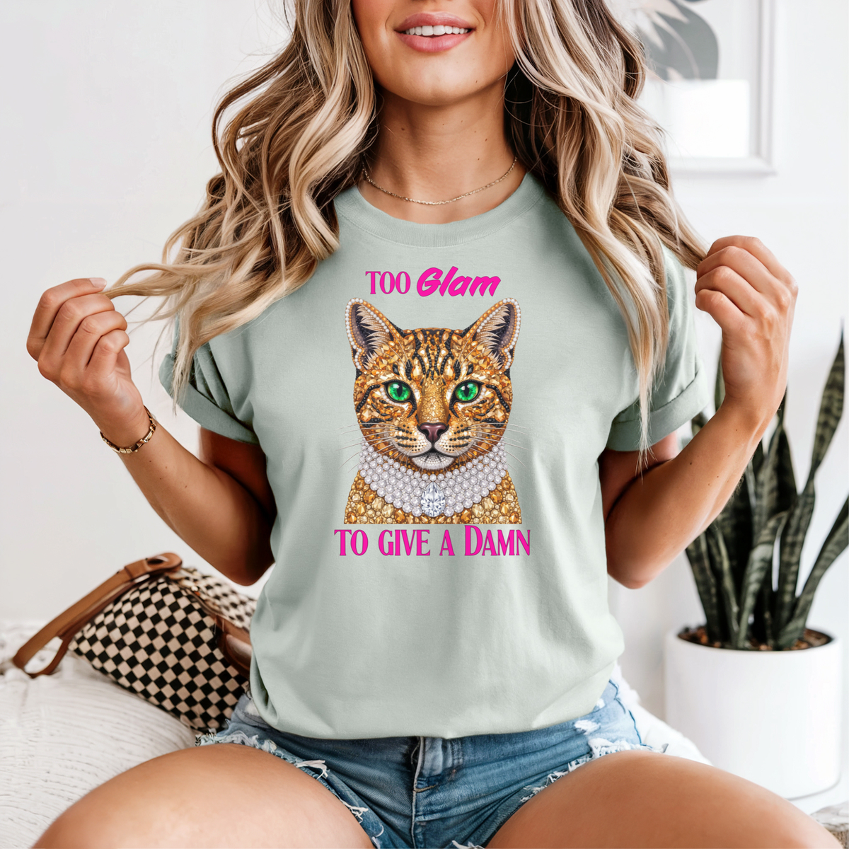 Too Glam To Give A Damn Cat T-Shirt | Sassy Cat Lover Gift