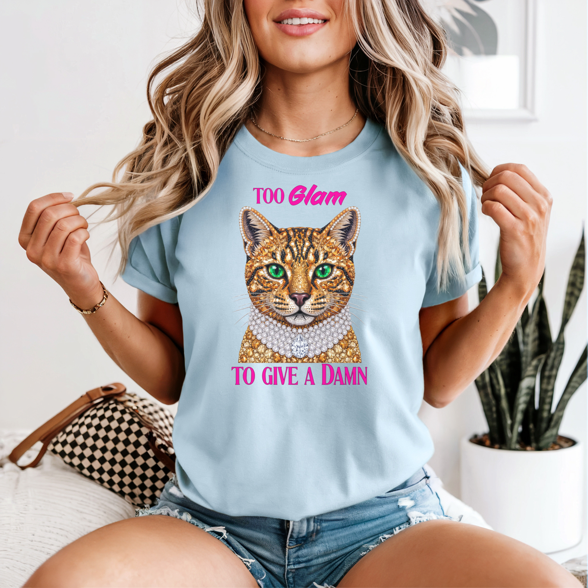 Too Glam To Give A Damn Cat T-Shirt | Sassy Cat Lover Gift