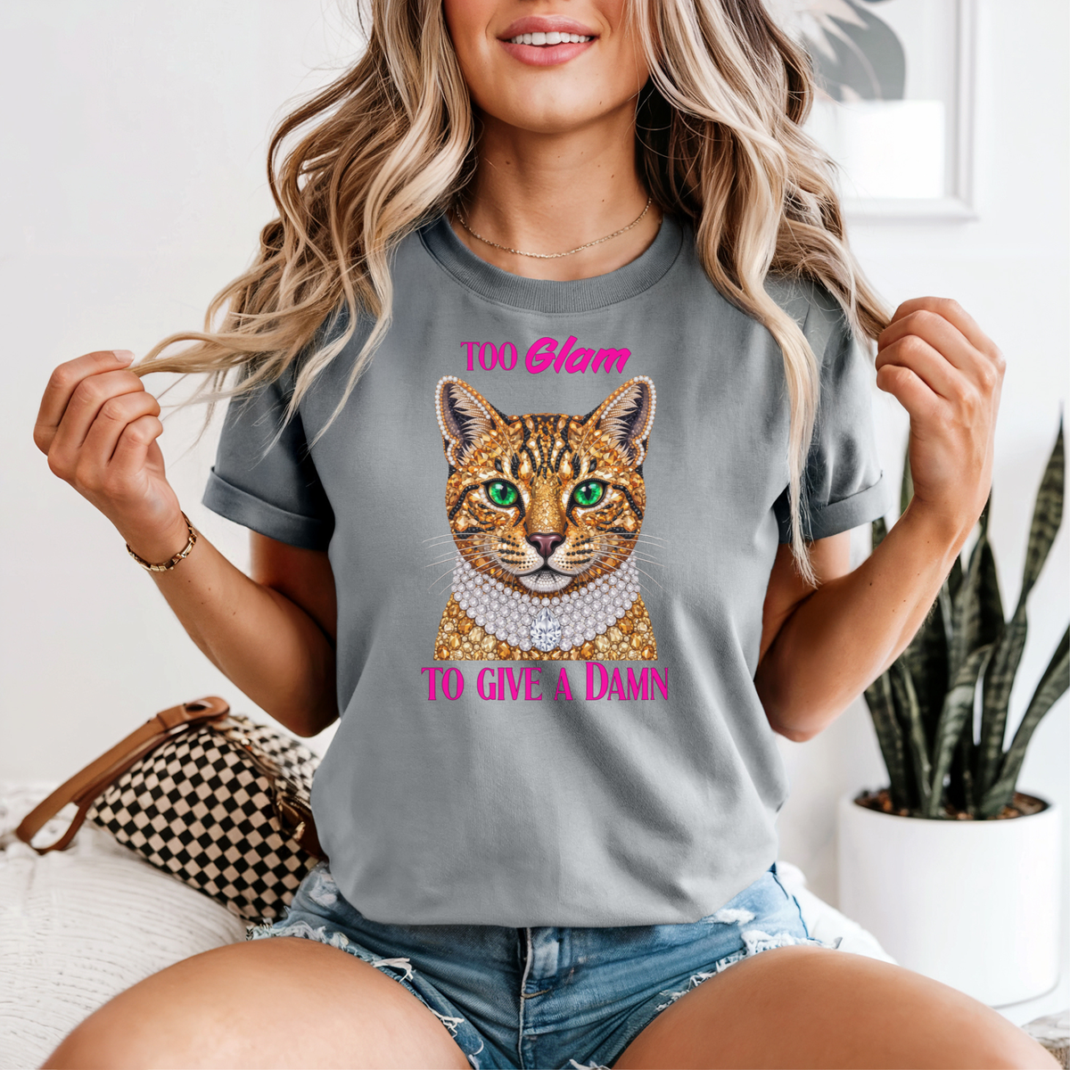Too Glam To Give A Damn Cat T-Shirt | Sassy Cat Lover Gift