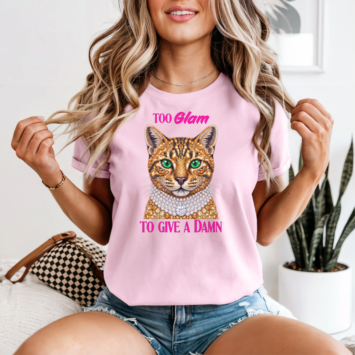 Too Glam To Give A Damn Cat T-Shirt | Sassy Cat Lover Gift