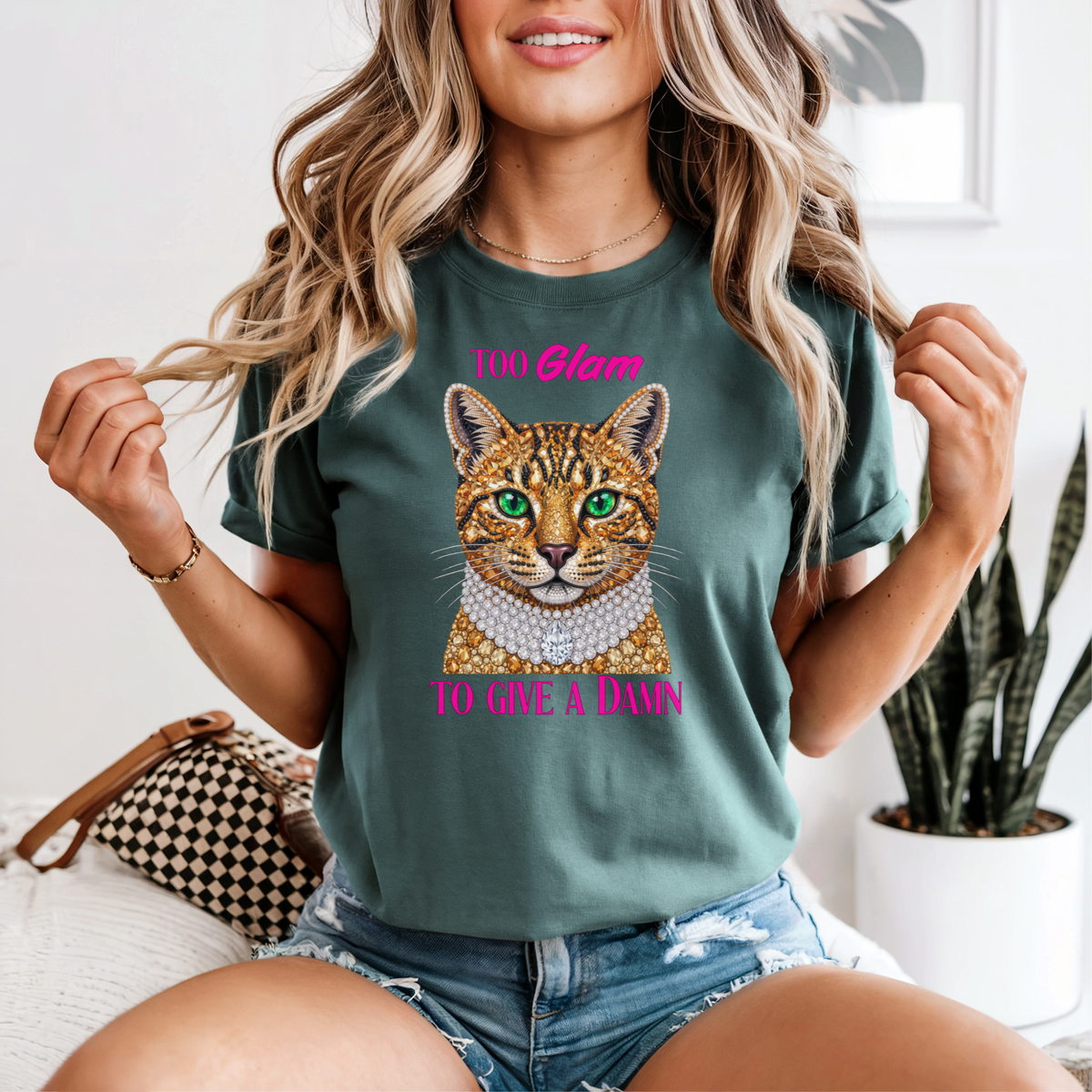 Too Glam To Give A Damn Cat T-Shirt | Sassy Cat Lover Gift