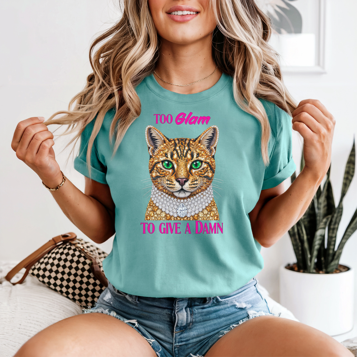 Too Glam To Give A Damn Cat T-Shirt | Sassy Cat Lover Gift