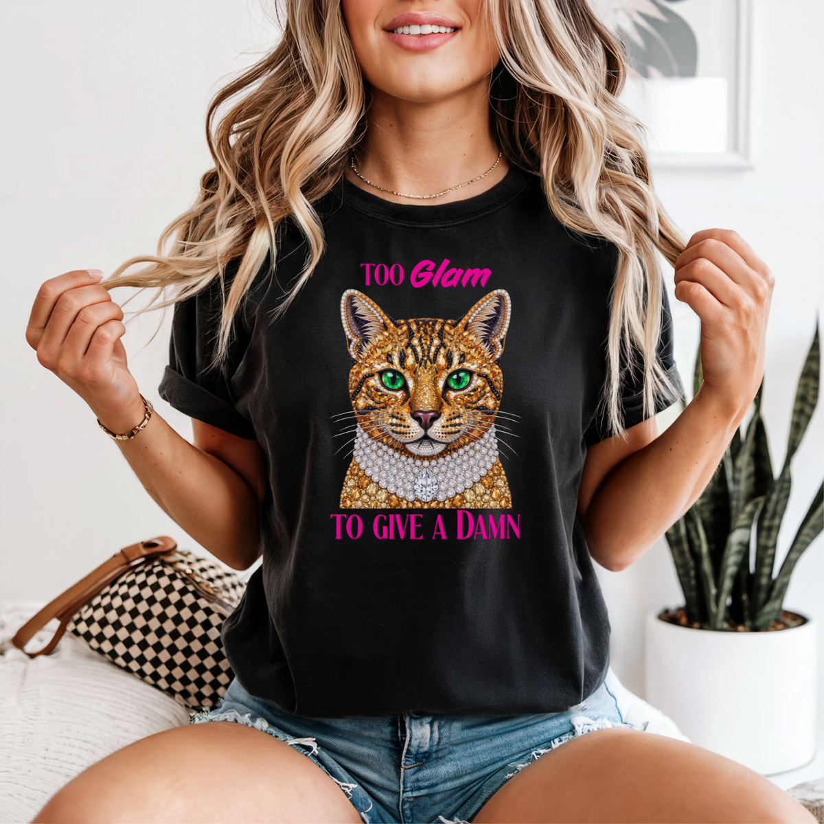 Too Glam To Give A Damn Cat T-Shirt | Sassy Cat Lover Gift