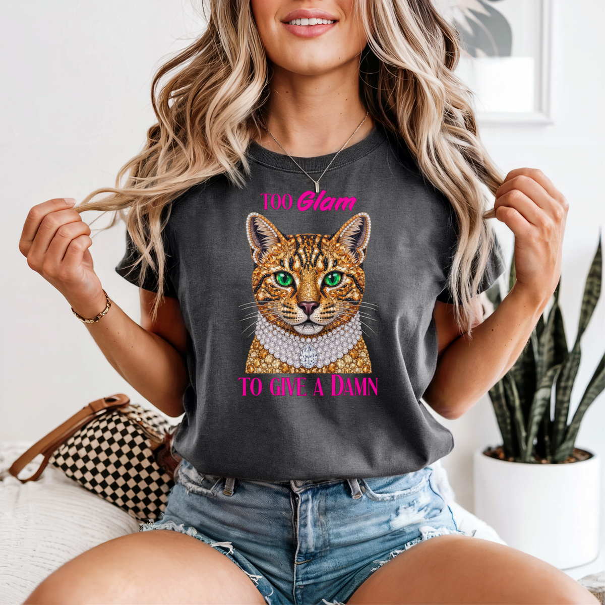 Too Glam To Give A Damn Cat T-Shirt | Sassy Cat Lover Gift