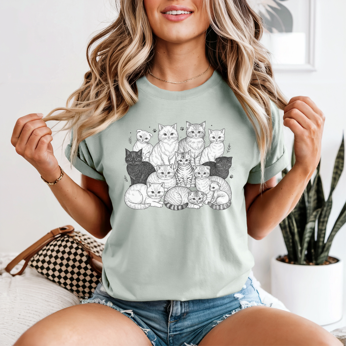Hand-Drawn Cats T-Shirt | Cute Cat Lover Gift