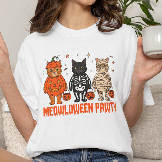Meowloween Pawty T-Shirt | Fun Halloween Cat Lover Gift
