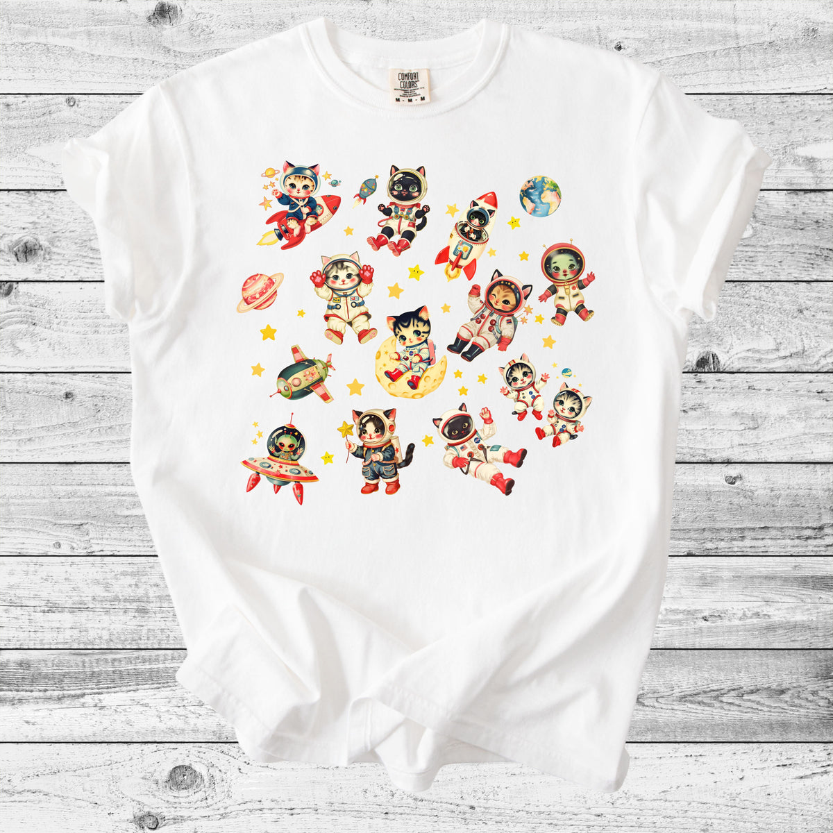 Retro Space Cats T-Shirt | Cute Cat Lover Gift