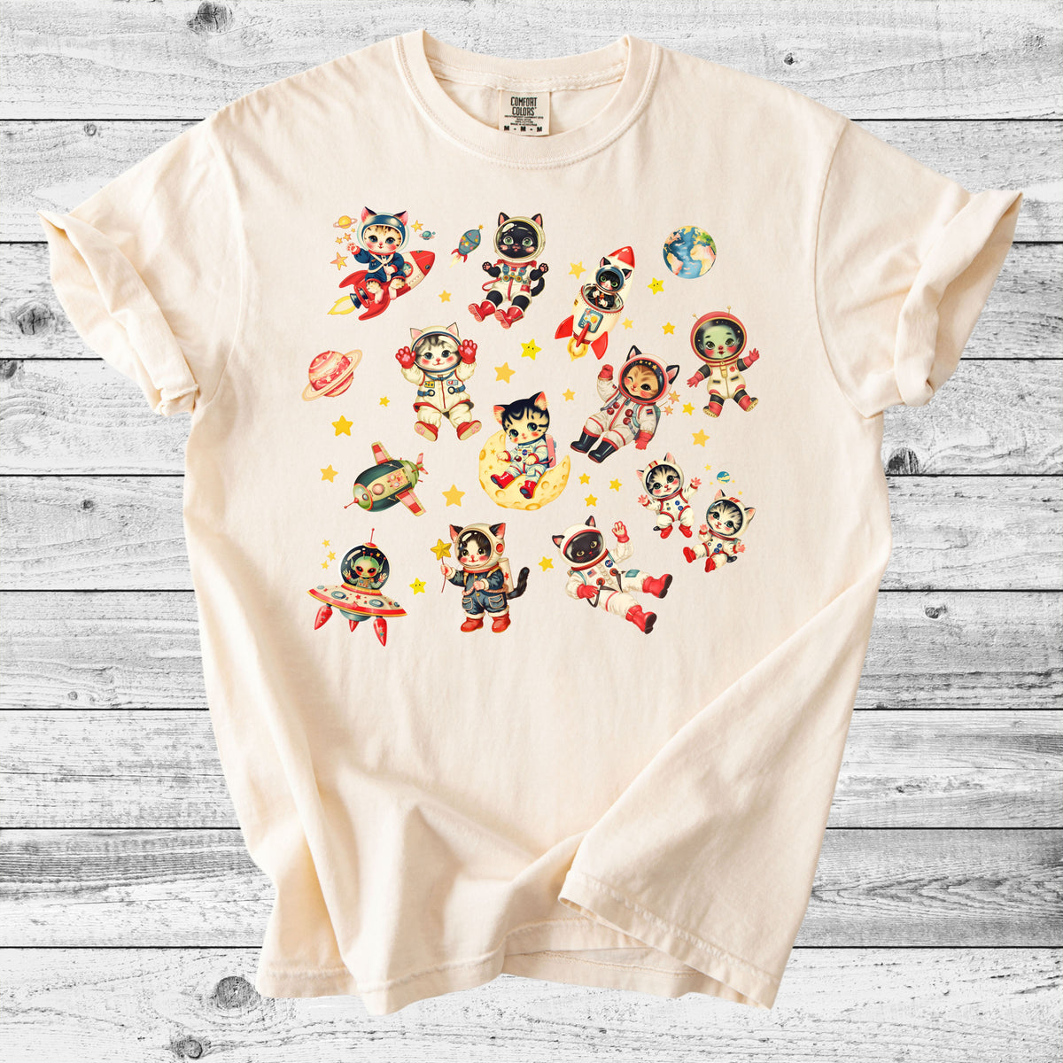 Retro Space Cats T-Shirt | Cute Cat Lover Gift