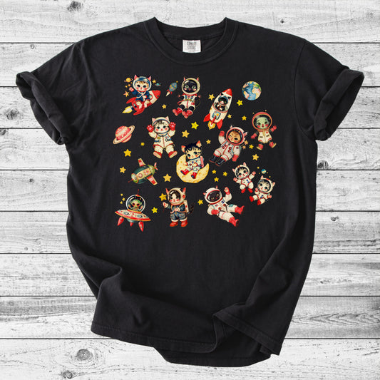Retro Space Cats T-Shirt | Cute Cat Lover Gift