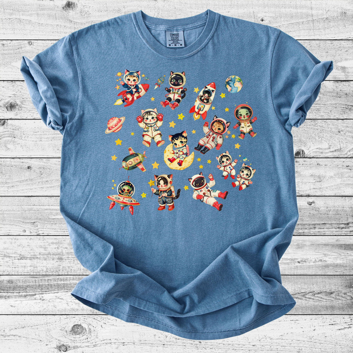 Retro Space Cats T-Shirt | Cute Cat Lover Gift