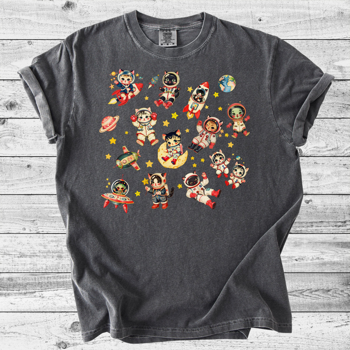 Retro Space Cats T-Shirt | Cute Cat Lover Gift