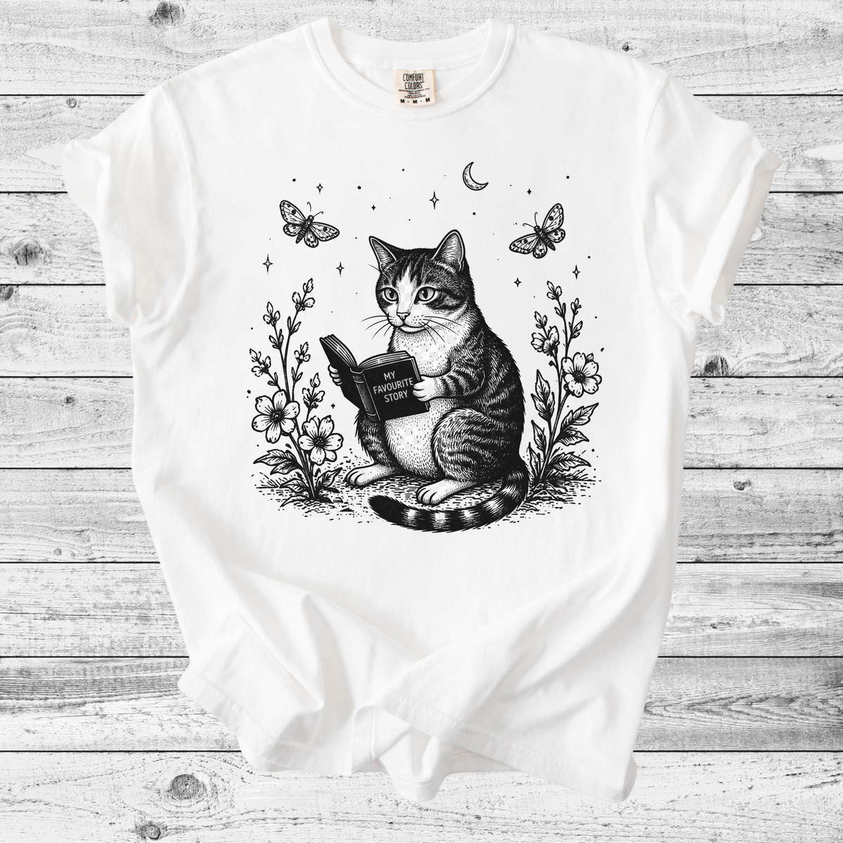 Vintage Cat Reading T-Shirt | Cozy Cat & Book Lover Gift