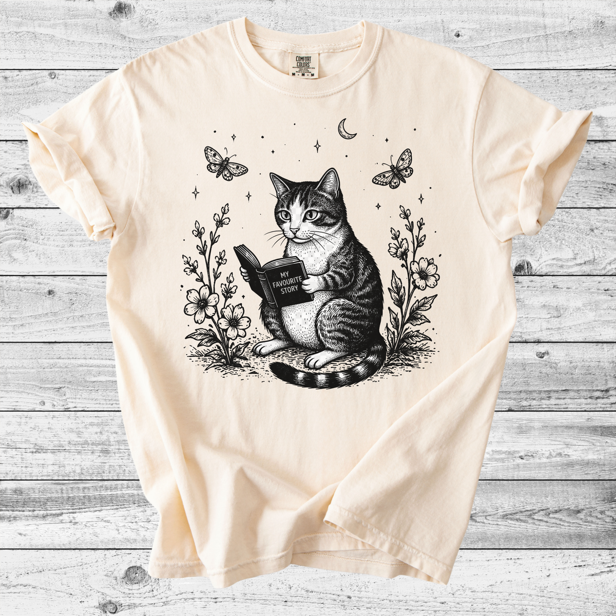 Vintage Cat Reading T-Shirt | Cozy Cat & Book Lover Gift