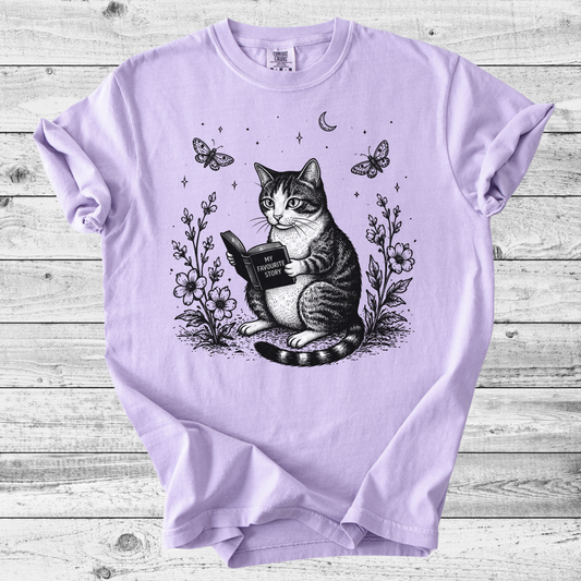 Vintage Cat Reading T-Shirt | Cozy Cat & Book Lover Gift