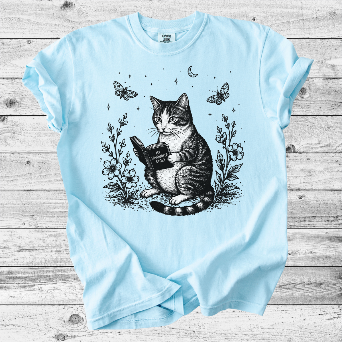 Vintage Cat Reading T-Shirt | Cozy Cat & Book Lover Gift