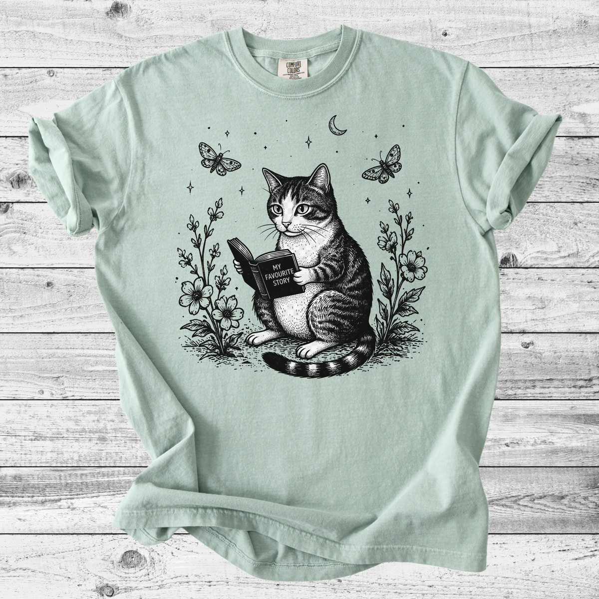 Vintage Cat Reading T-Shirt | Cozy Cat & Book Lover Gift