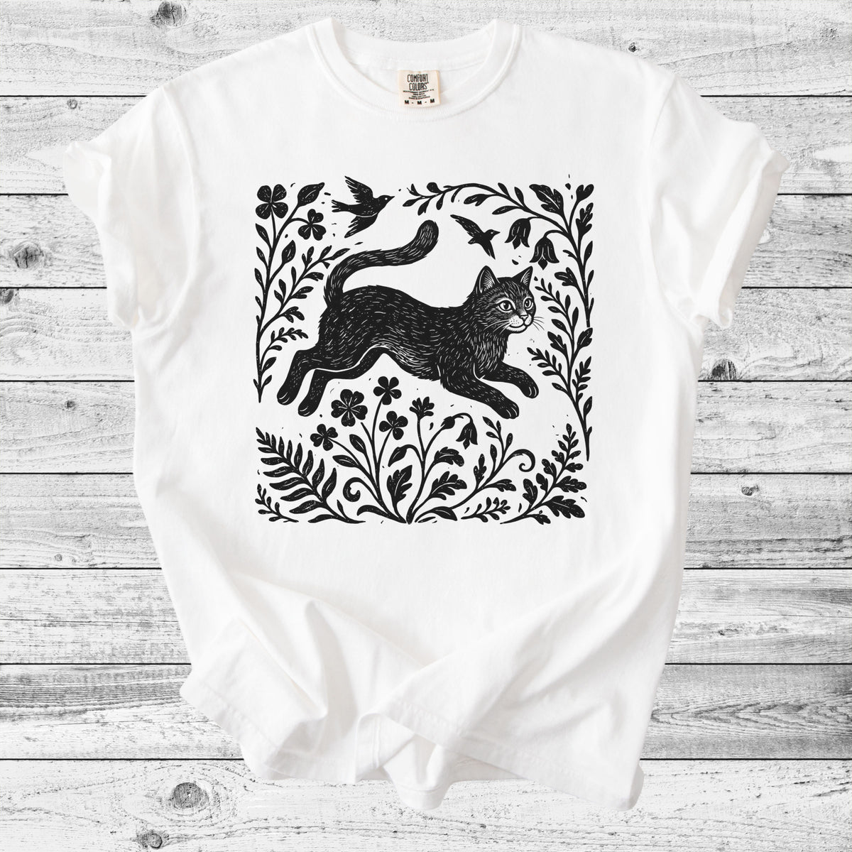 Folk Art Leaping Cat T-Shirt | Cute Cat Lover Gift