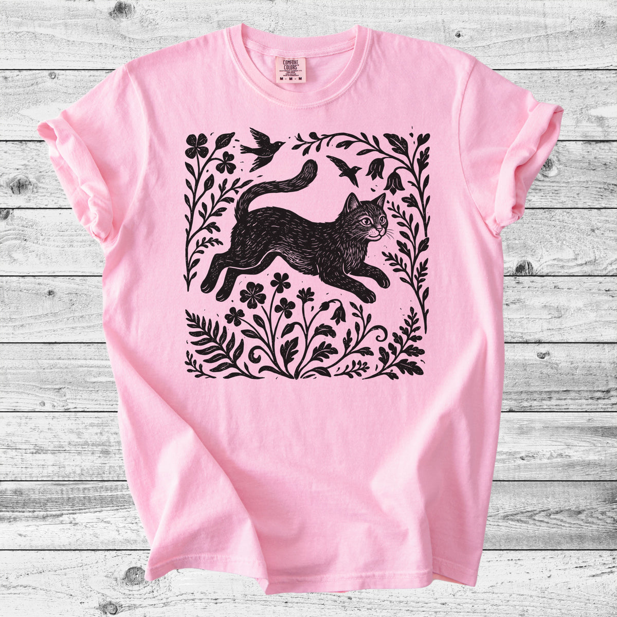 Folk Art Leaping Cat T-Shirt | Cute Cat Lover Gift