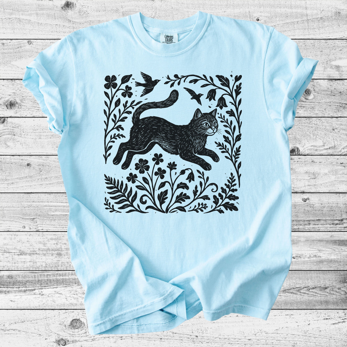 Folk Art Leaping Cat T-Shirt | Cute Cat Lover Gift