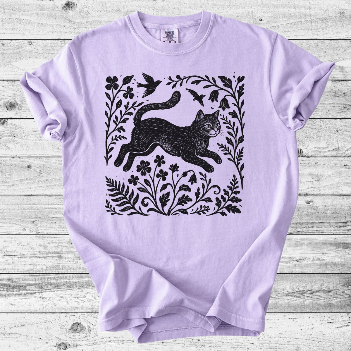 Folk Art Leaping Cat T-Shirt | Cute Cat Lover Gift