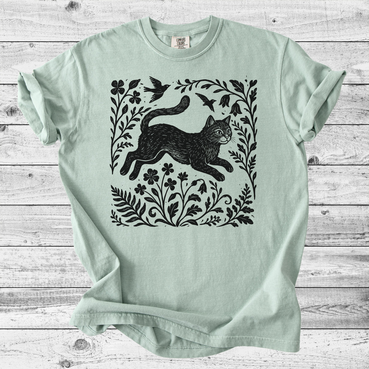 Folk Art Leaping Cat T-Shirt | Cute Cat Lover Gift