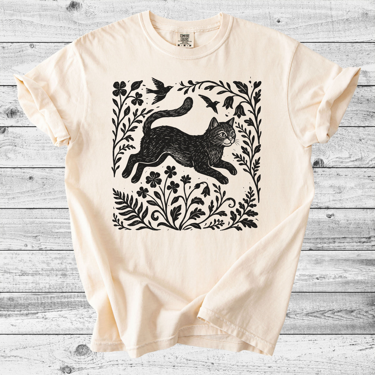 Folk Art Leaping Cat T-Shirt | Cute Cat Lover Gift