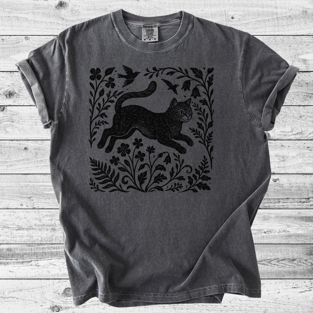 Folk Art Leaping Cat T-Shirt | Cute Cat Lover Gift