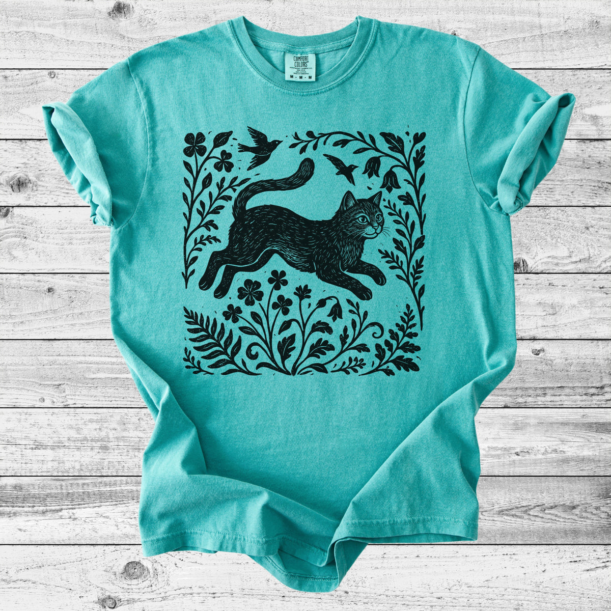Folk Art Leaping Cat T-Shirt | Cute Cat Lover Gift