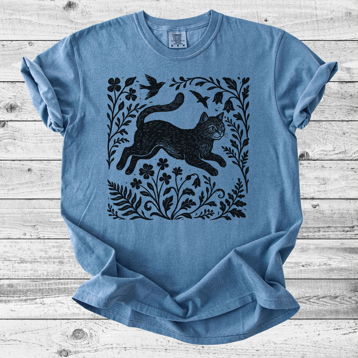 Folk Art Leaping Cat T-Shirt | Cute Cat Lover Gift