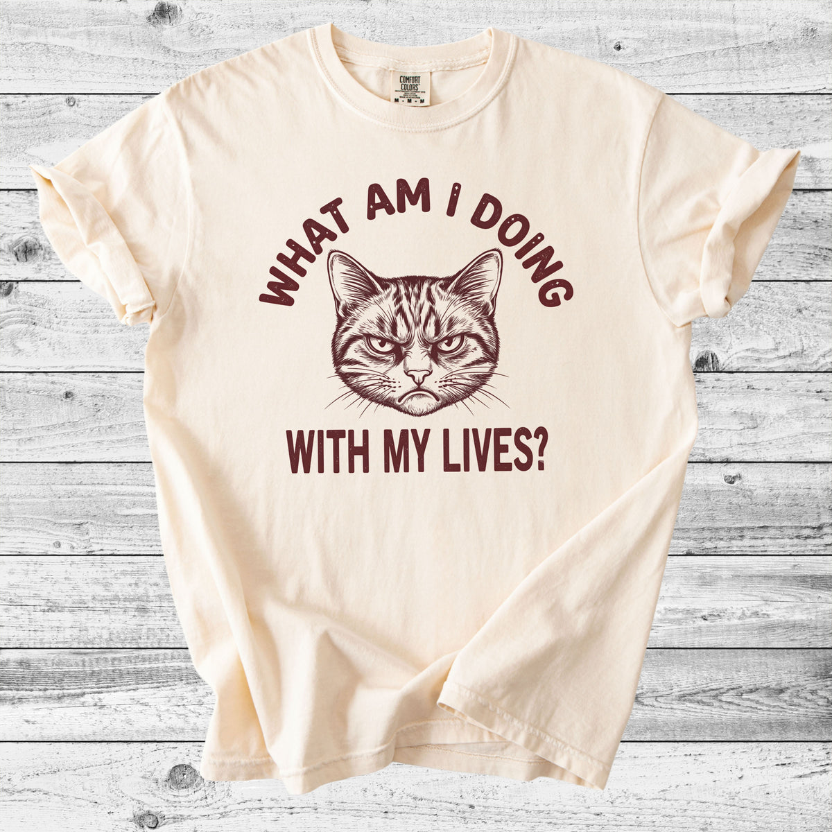 What Am I Doing With My Lives? Cat T-Shirt | Funny Sarcastic Cat Gift