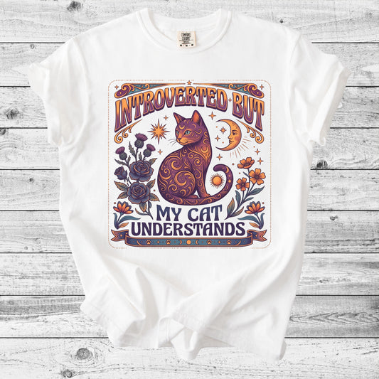 Introverted But My Cat Understands T-Shirt | Introvert Cat Mom Gift