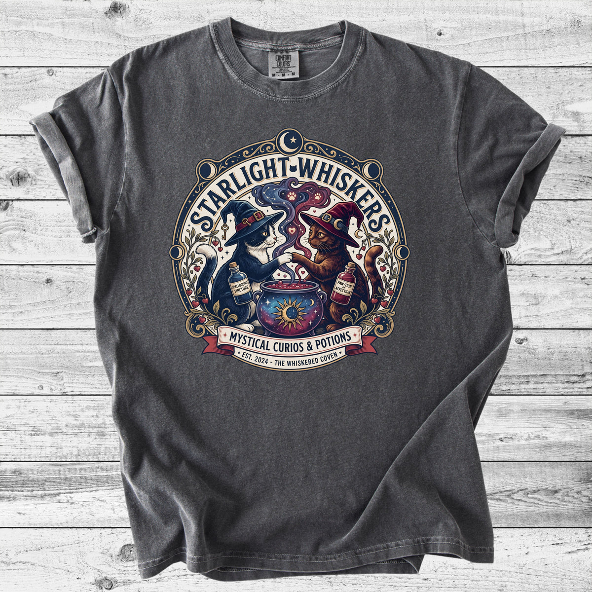 Starlight Whiskers Cat T-Shirt | Cute Celestial Cat Lover Gift