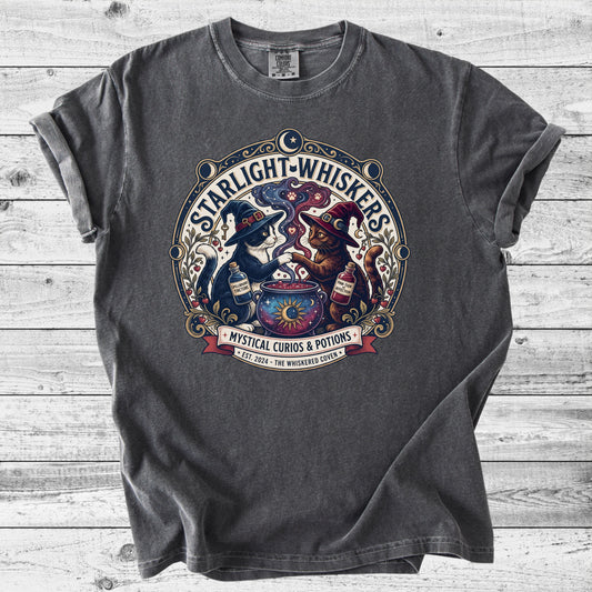 Starlight Whiskers Cat T-Shirt | Cute Celestial Cat Lover Gift