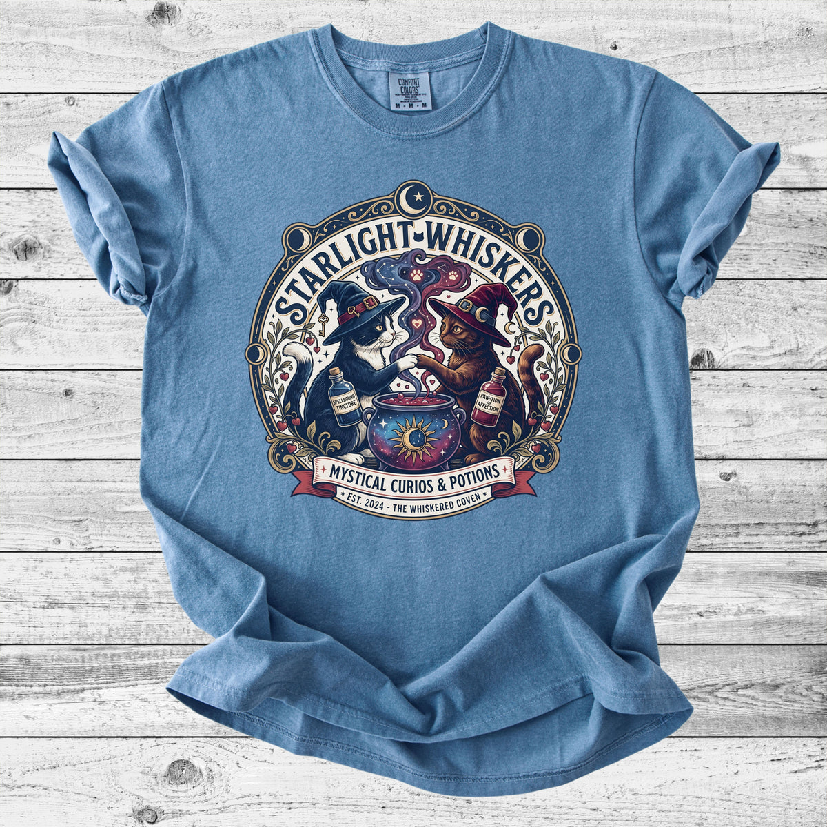 Starlight Whiskers Cat T-Shirt | Cute Celestial Cat Lover Gift