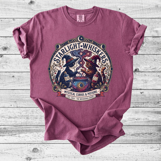 Starlight Whiskers Cat T-Shirt | Cute Celestial Cat Lover Gift
