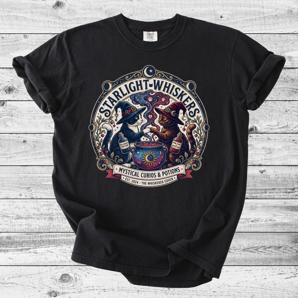 Starlight Whiskers Cat T-Shirt | Cute Celestial Cat Lover Gift