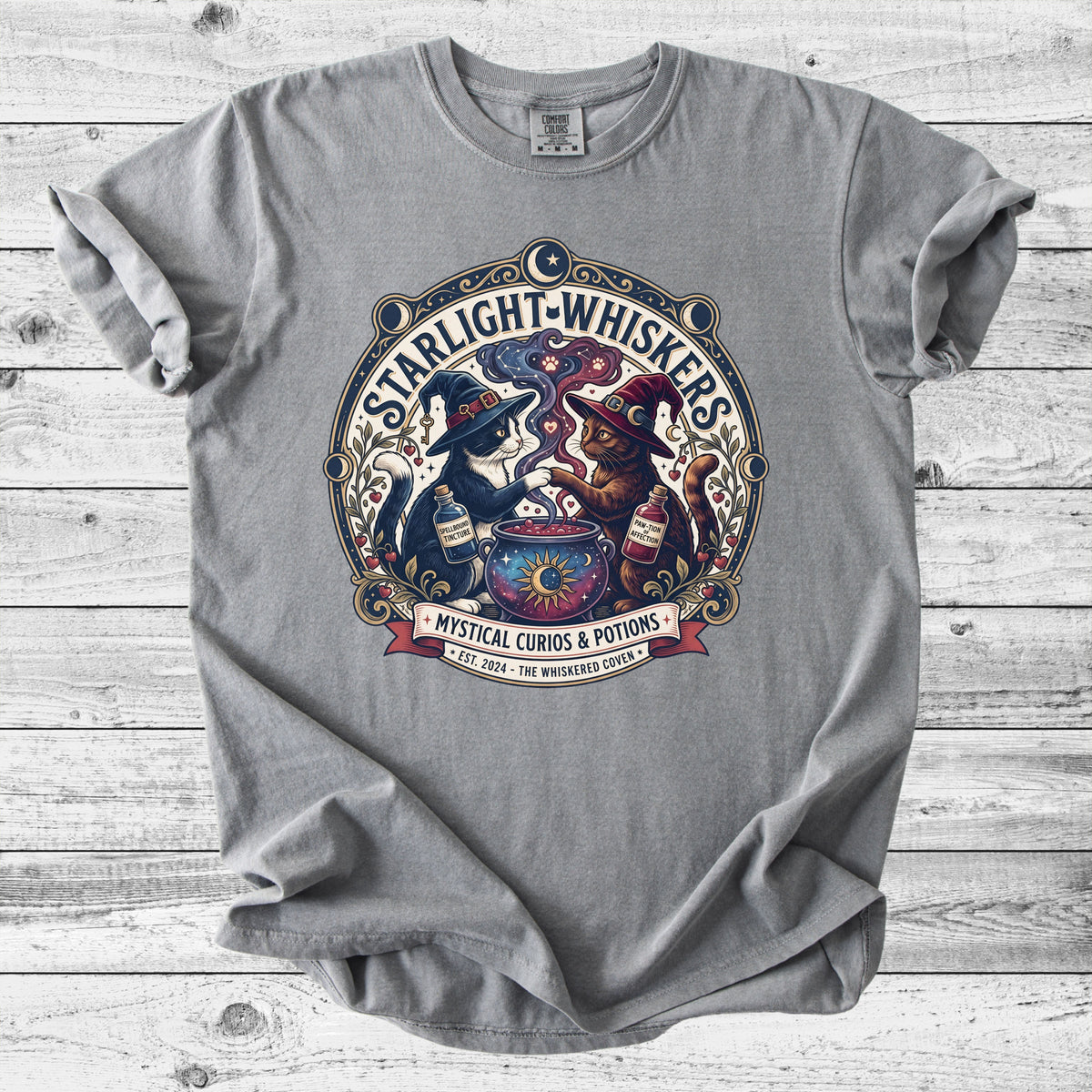 Starlight Whiskers Cat T-Shirt | Cute Celestial Cat Lover Gift