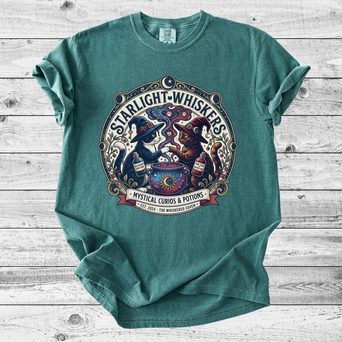Starlight Whiskers Cat T-Shirt | Cute Celestial Cat Lover Gift
