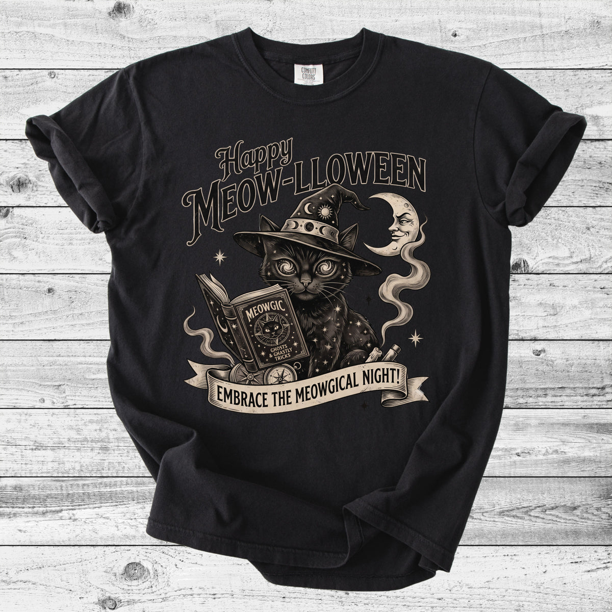 Happy Meow-lloween Cat Witch T-Shirt | Cute Halloween Cat Gift